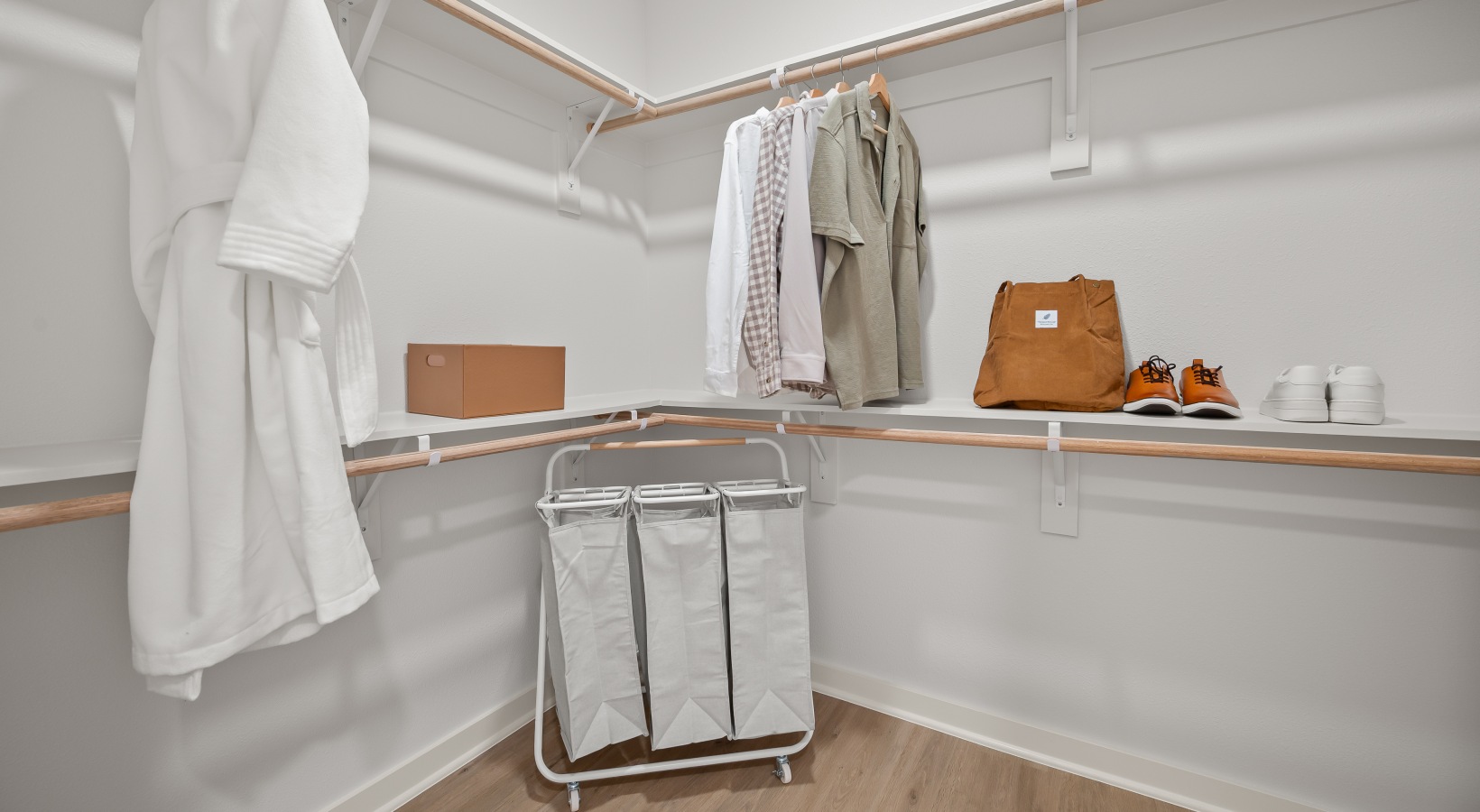 2 bedroom model closet spacious walk in closet with double racks