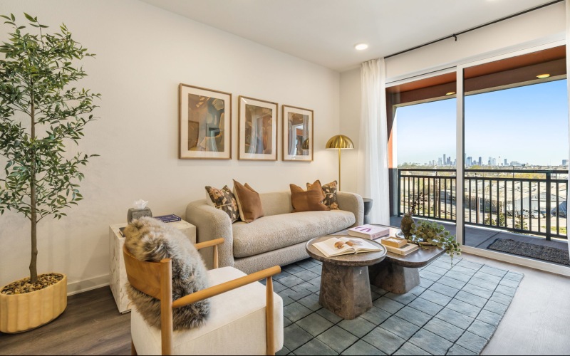 living area with city skyline views