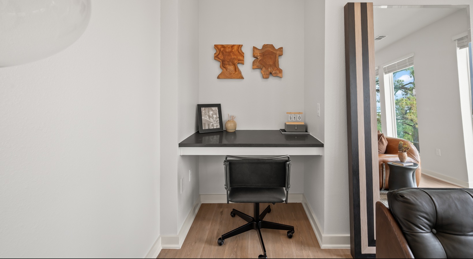 work from home in our 2 bedroom floor plans with built in desk built in desk in the living room great for working from home