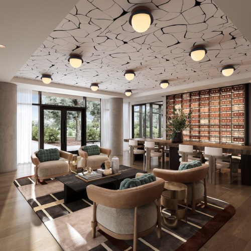 Take advantage of all Westgrove has to offer a large room with a large glass wall and a large table with chairs