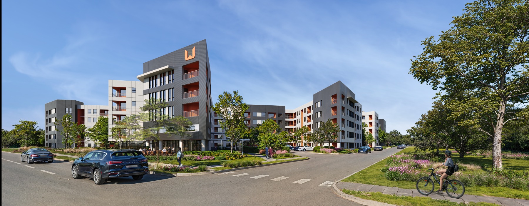 a street with cars and buildings on the side